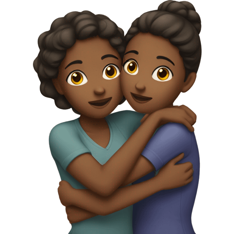 Two brown girls hugging  emoji