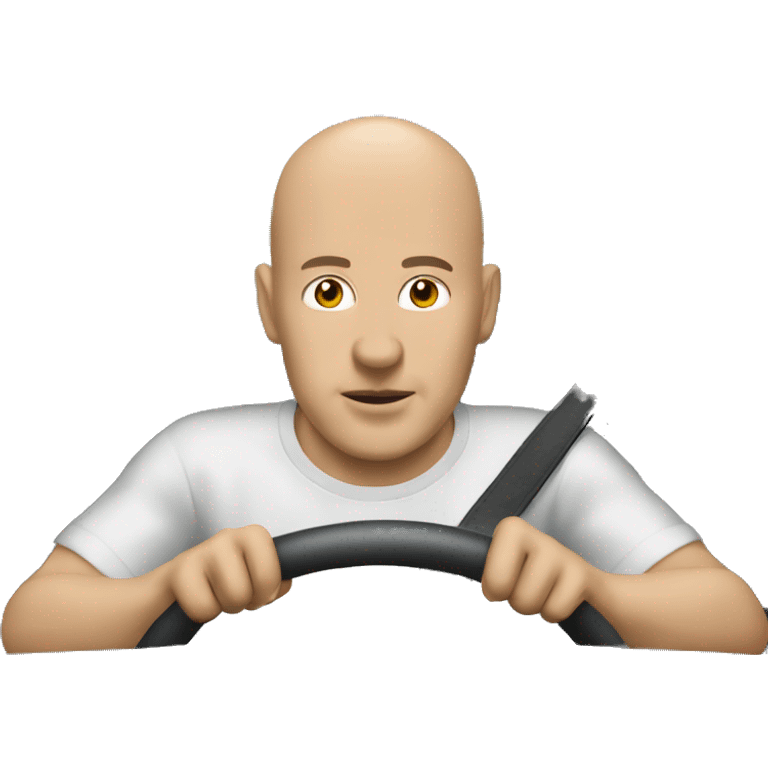 bald man driving car outdoors lengua larga emoji