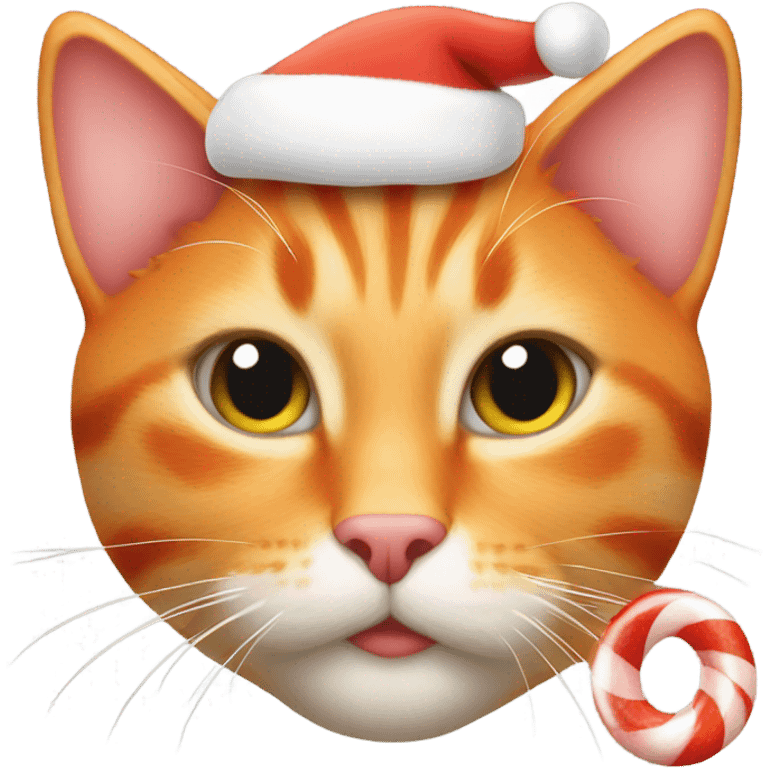 Christmas Orange cat with a candy cane emoji