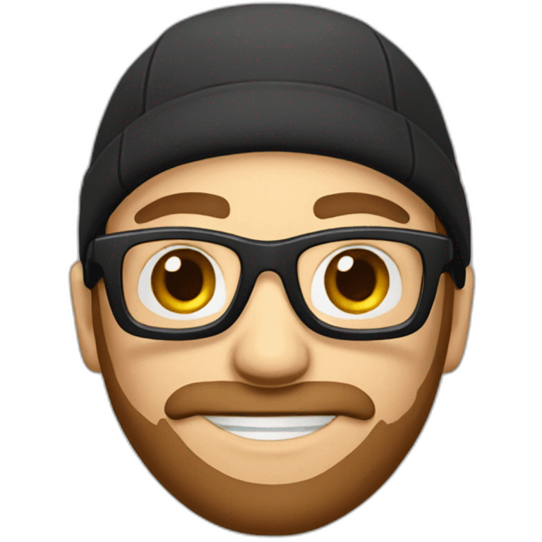 Male gamer with clear glasses, black cap and brown beard emoji