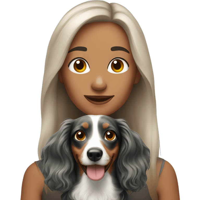 Woman with tri merle long haired dachshund emoji