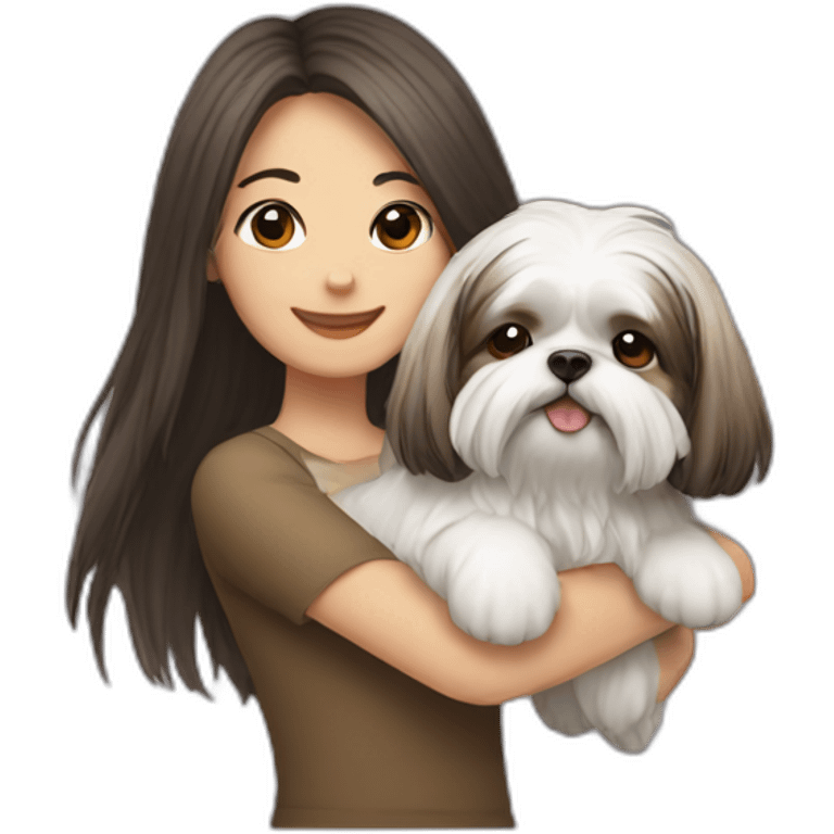 long-haired girl carrying happy Shih Tzu emoji