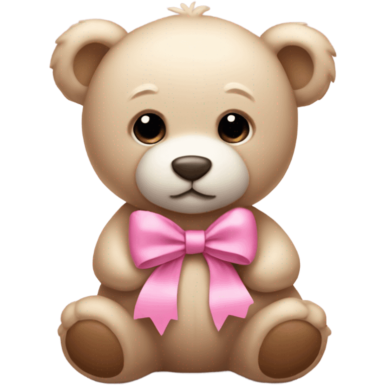 Light beige teddy bear wearing pink bow on right ear emoji