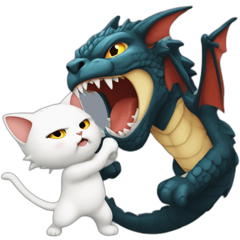 chibi cat fighting a dragon emoji