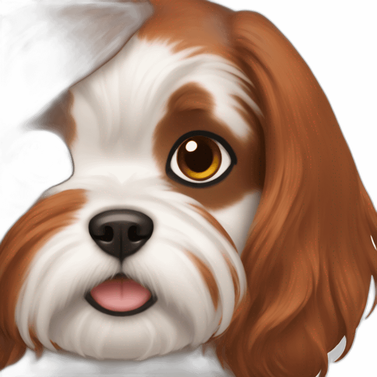 woman with red-brown hair and white shih tzu emoji