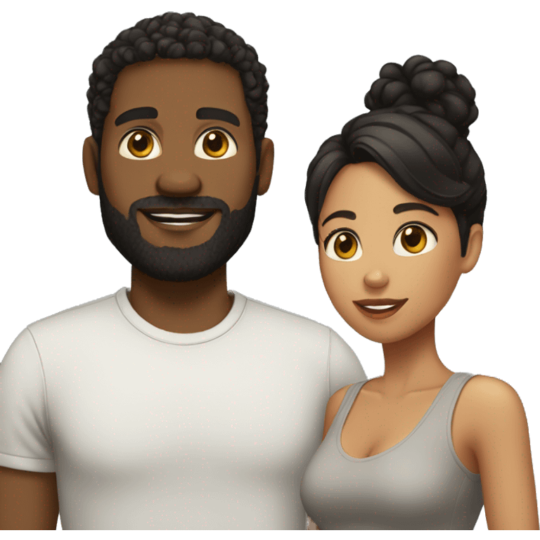 Couple very short hair black man with beard and mixed race woman with long curly black hair emoji