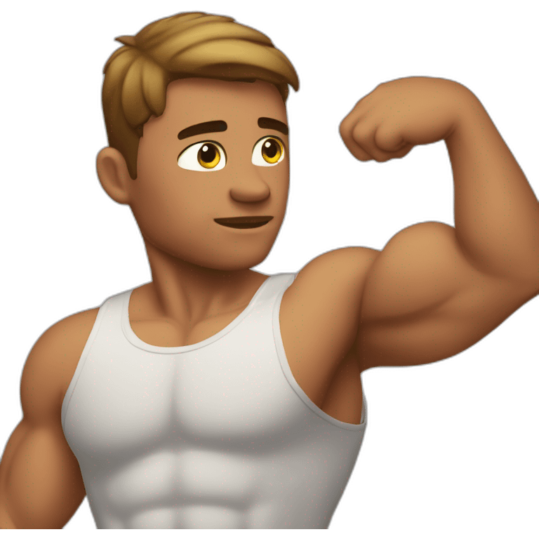 Muscle man touching his shoulder emoji