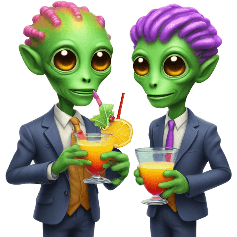 Gay aliens hold cocktails emoji