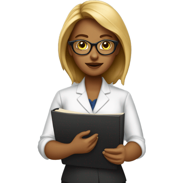 Mulher executiva de oculos anotando no caderno emoji