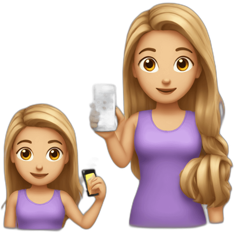 strigh bronw hair withe girl playing with a cellphone emoji