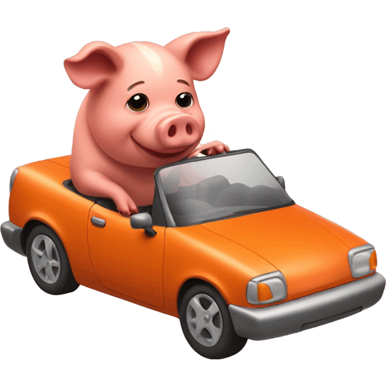 Pig driving orange car emoji