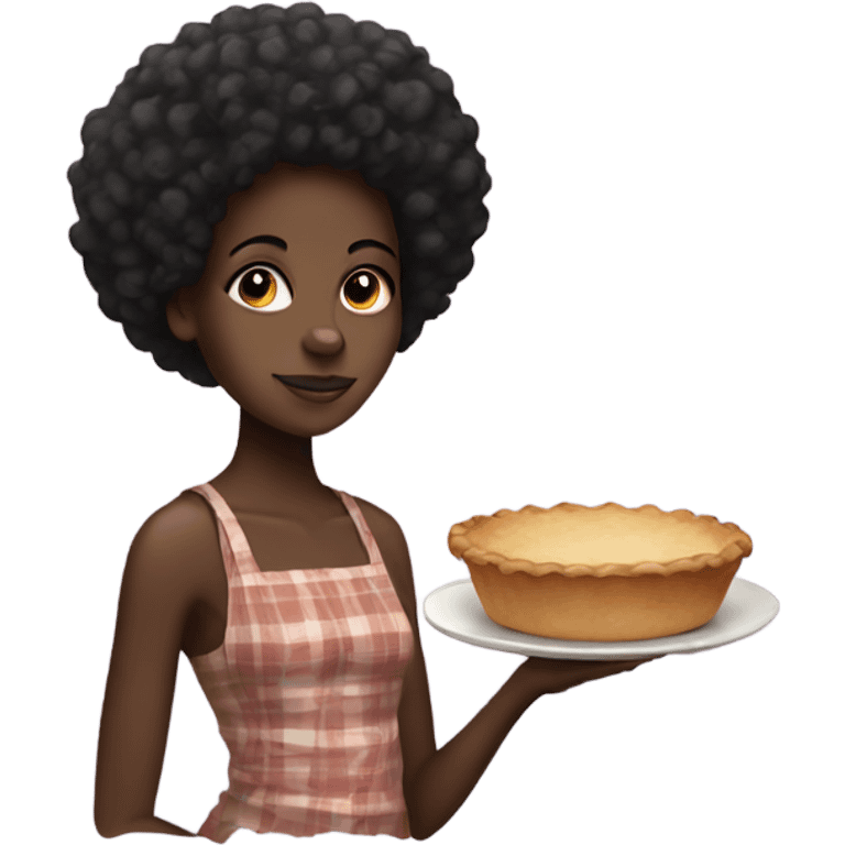 Black girl with Afro holding pie emoji