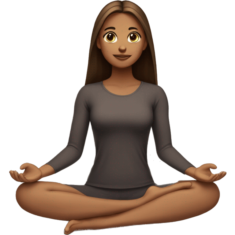 Girl with light brown skin and straight hair dark brown eyes sitting down yoga emoji emoji