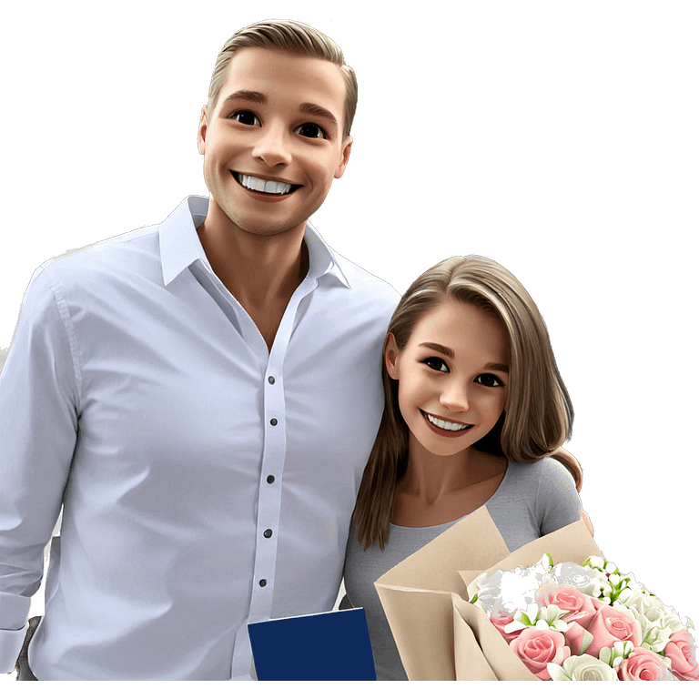 smiling couple with bouquet emoji