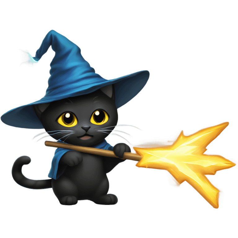 A black wizard cat with lightning shooting from a staff emoji