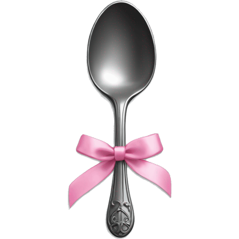 Elegant spoon with pink ribbon around it emoji