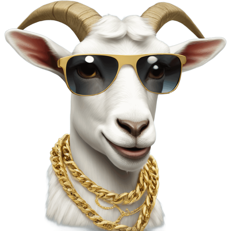 Goat wearing gold chain and sunglasses emoji