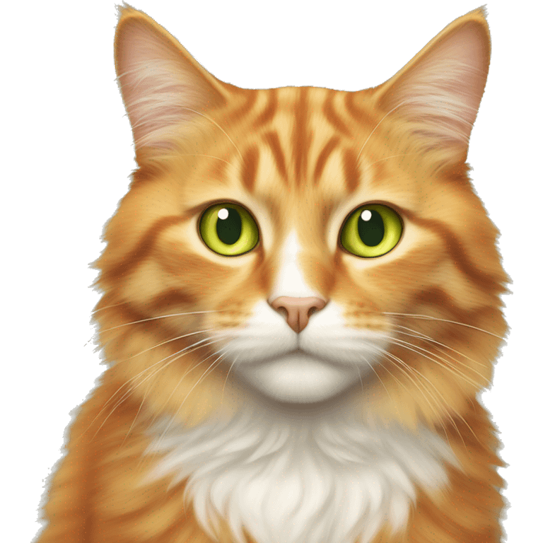 Fluffy orange cat with yellowish green eyes and a white chin with freckles on his nose  emoji