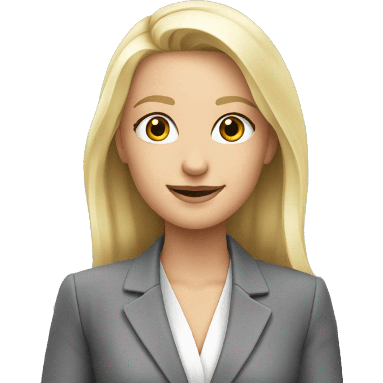 Blonde jewellery sales professional in a grey suit emoji