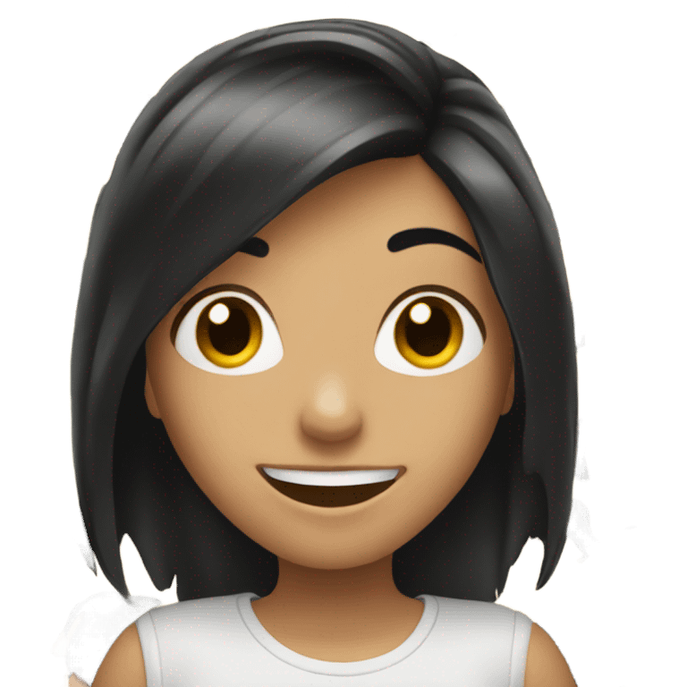 smiling girl with black hair flipping her hair with one hand  emoji