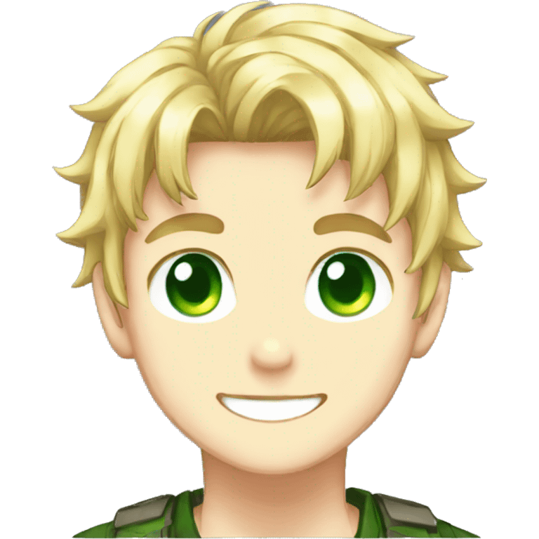 anime, pixel art, boy, shota, blond hair, green eyes, smiling emoji