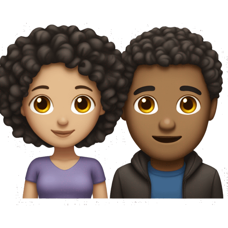 couple with black lightskin girl with curly hair and asian man emoji