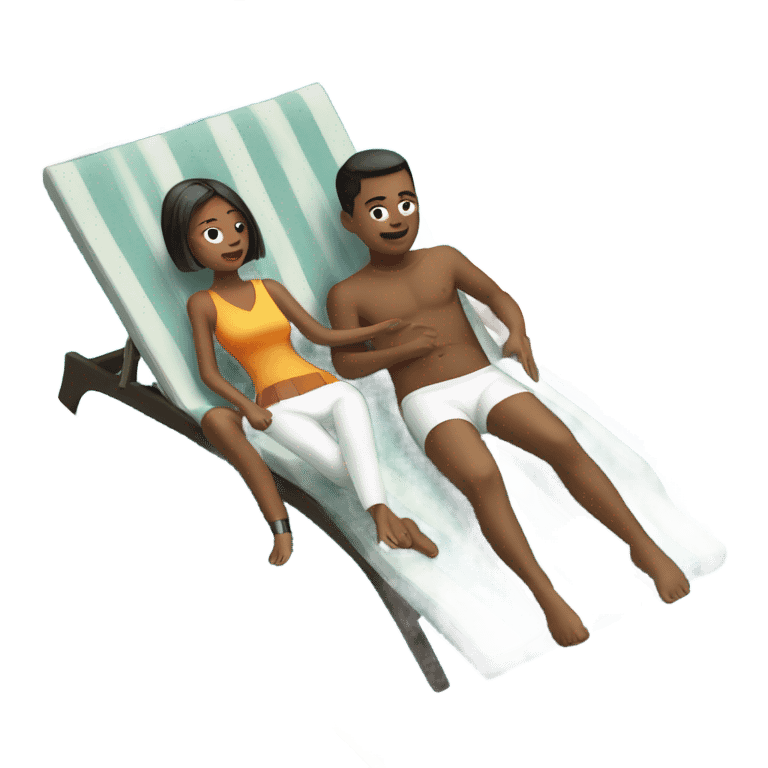 A boy and girl on lounge chairs by the pool emoji