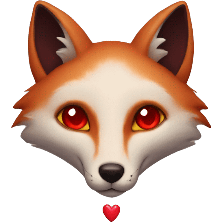 dark red fox face with tiny red heart instead of eyes emoji