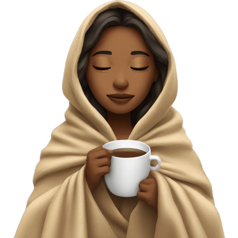 girl inside a blanket sipping coffee eyes closed emoji