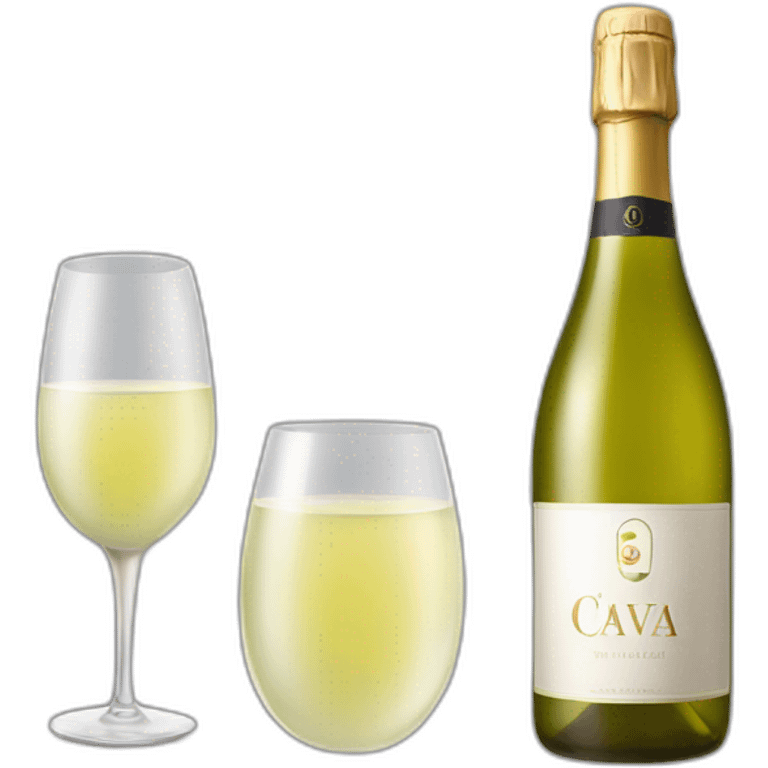 one bottle with cava logo and two glasses of white wine emoji