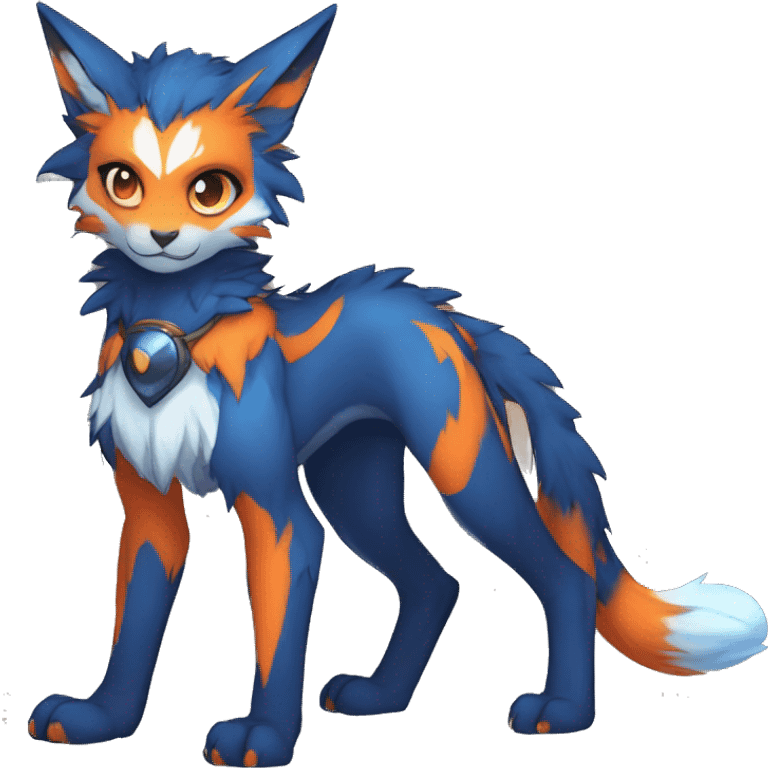 Anthro-Edgy-Cool-Blue-Orange-Contrast-Colors-Fantasy-Fur-Sona-Chibi-Shiny-Fakémon-Hybrid full body emoji