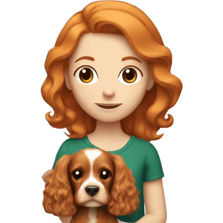 Ginger hair girl holding cocker spaniel emoji