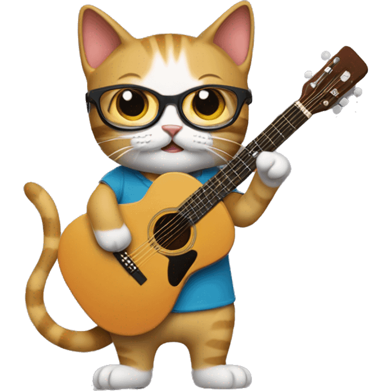 Cat play guitar with single glasses emoji