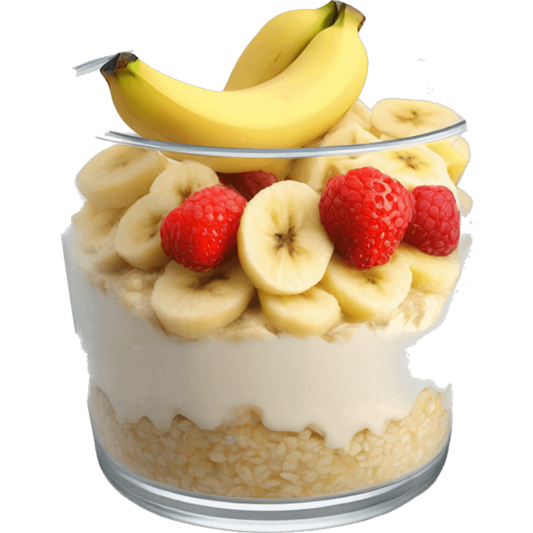 overnight oats with stawbs and bananas on top emoji