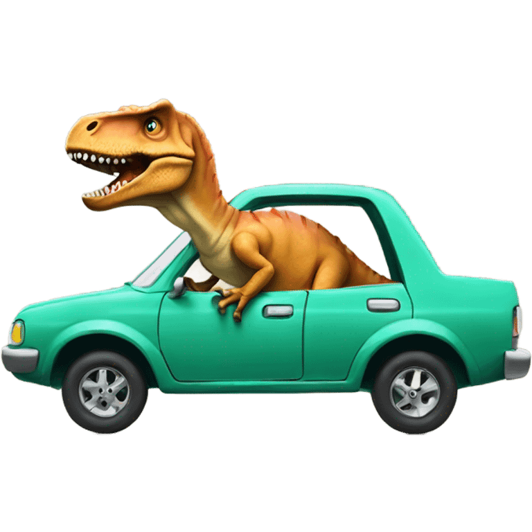 T-Rex in a car emoji