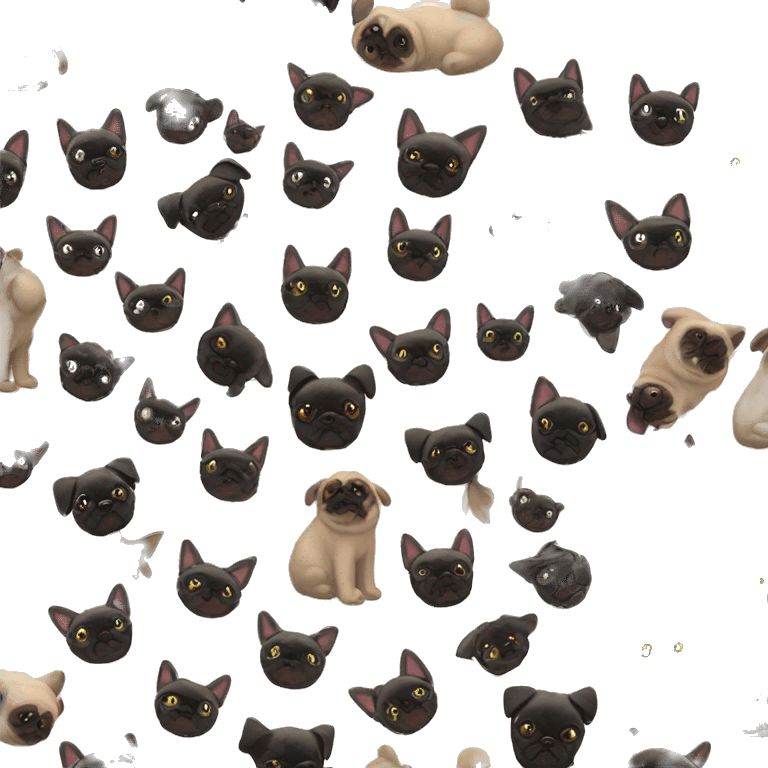 black pug and siamese cat with angel wings emoji