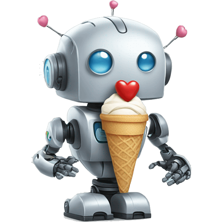 robot with heart holding icecream emoji