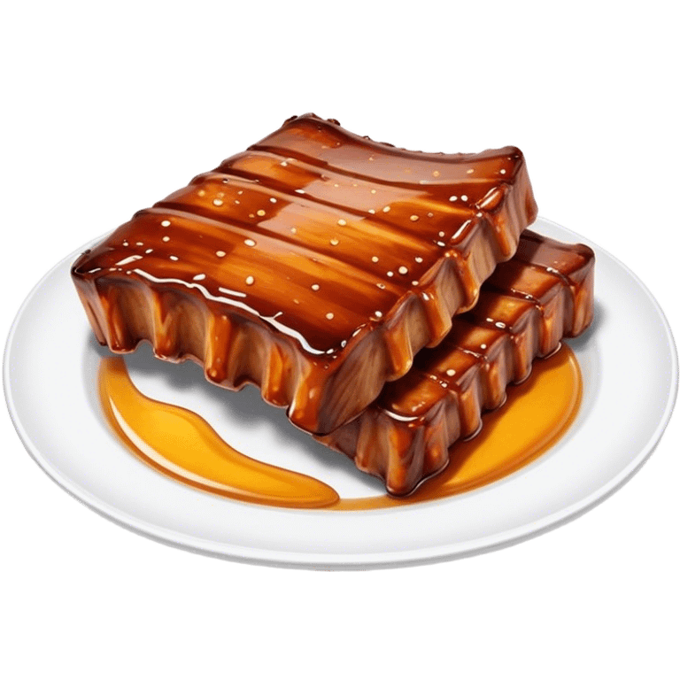 Honey Glazed BBQ Ribs Cinematic Realistic Honey Glazed BBQ Ribs Dish Emoji, depicted as a small portion of tender, honey-glazed ribs with a sticky, smoky finish, rendered with rich textures and warm, dynamic lighting. emoji