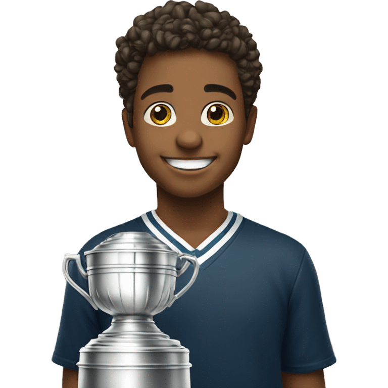 smiling boy by the ocean with Stanley cup  emoji