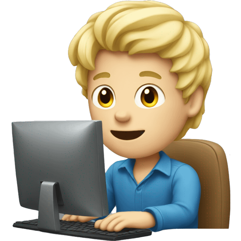 Boy with blond hair playing on a PC emoji