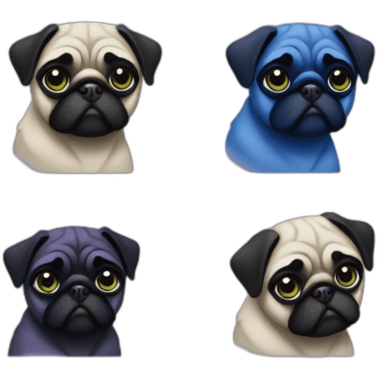 Purple blue green black Pug emoji