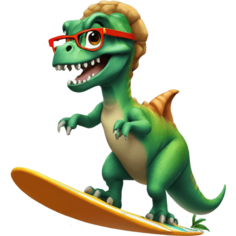 Dinosaur wearing glasses surfing  emoji