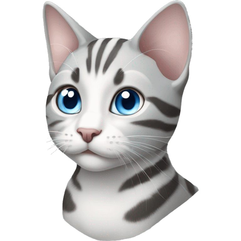 gray and white tabby cat blue eyes full body emoji