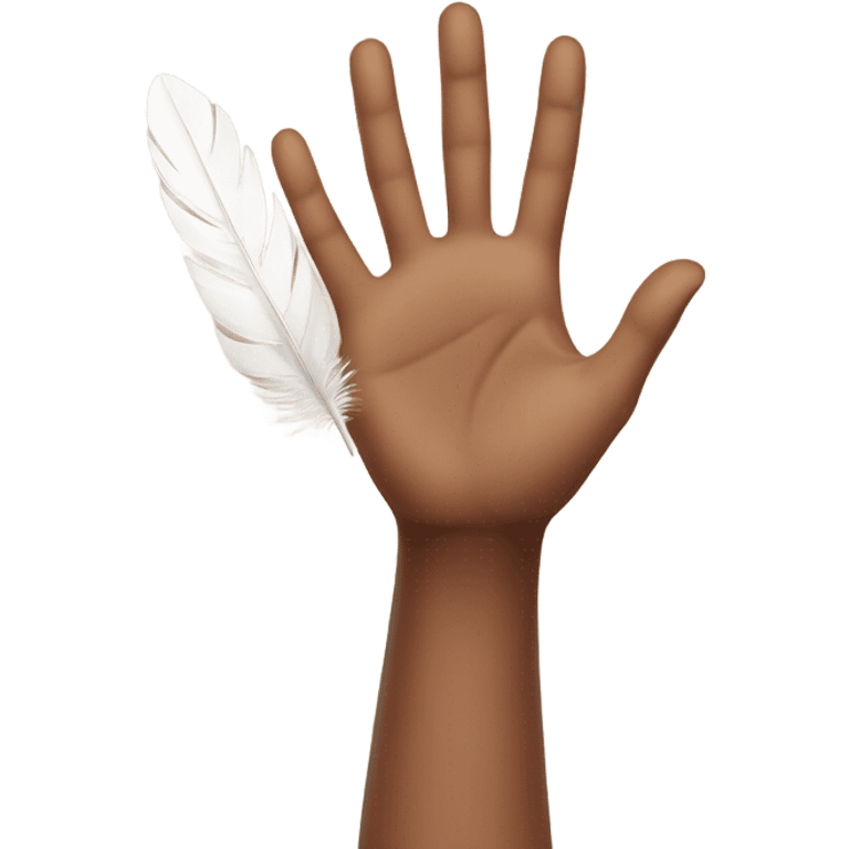 flying feather above brown female hand  emoji