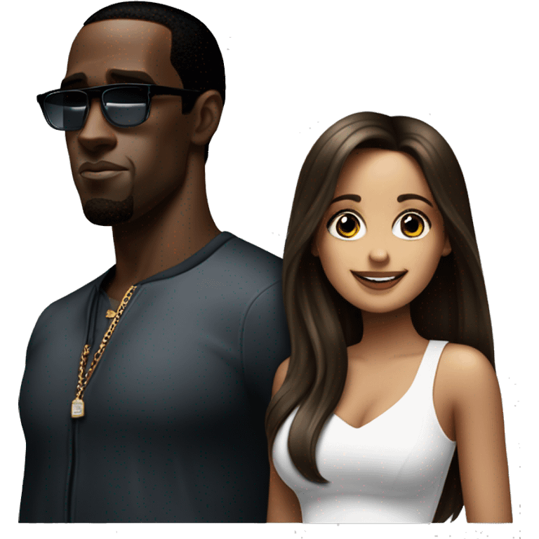 brunette girl standing next to p diddy emoji