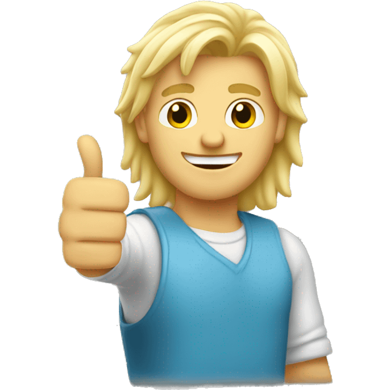 blonde guy with mullet shows thumbs up emoji