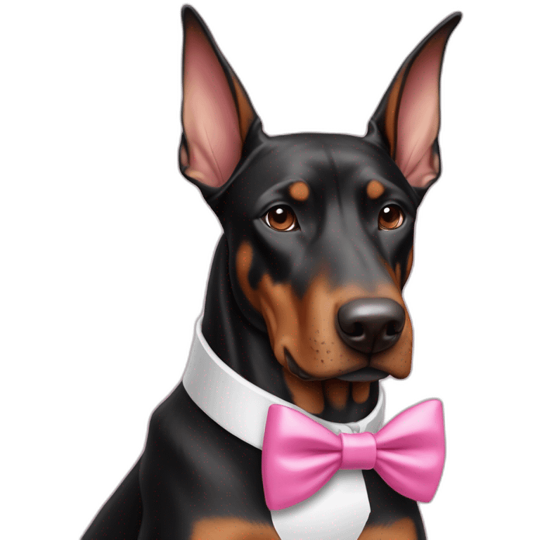 a-white-doberman-with-a-pink-bow-tie-on-the-neck,-a-black-one-and-a-brown-one emoji