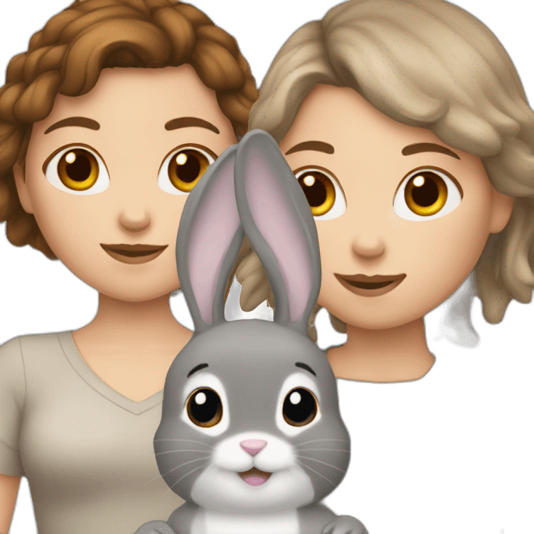 White Girl brown hair anD two Grey bunnies emoji