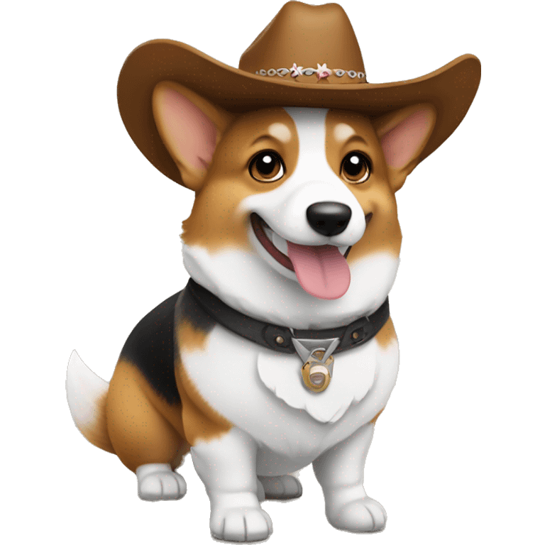 Tri color corgi wearing cowboy hat emoji