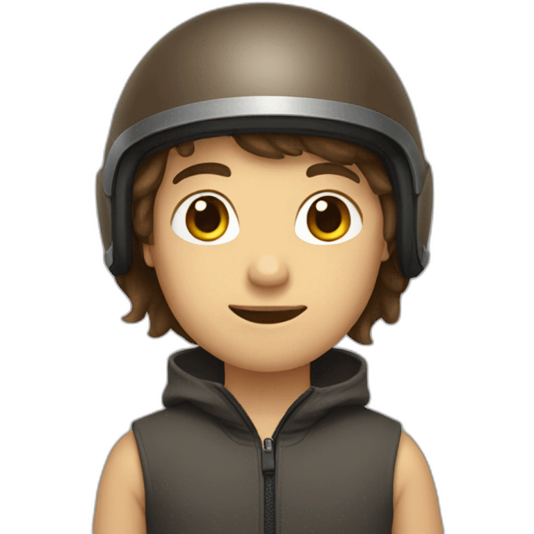 boy with longer brown hair covered with a freestyle helmet emoji